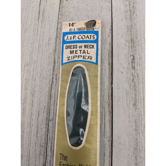 Vintage J&P Coats Dress or Neck Metal Zipper 14" Forest Green 61-A - Picture 2 of 4